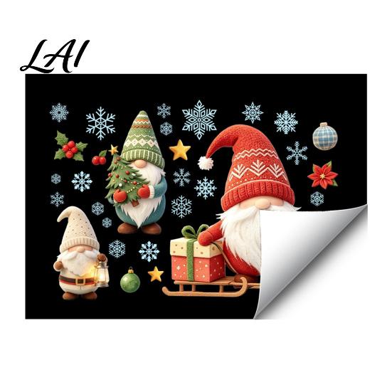 Reusable Static Decals Christmas Gnome Window Cling Waterproof Snowflake Glass Decal PVC Faceless Dwarf Sticker for Holiday Decoration Festive