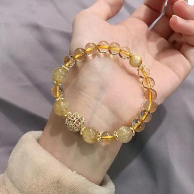 Pulsera de cristal natural retro de primera calidad con citrino y cabello dorado vintage para mujer, diseño de nicho, regalo