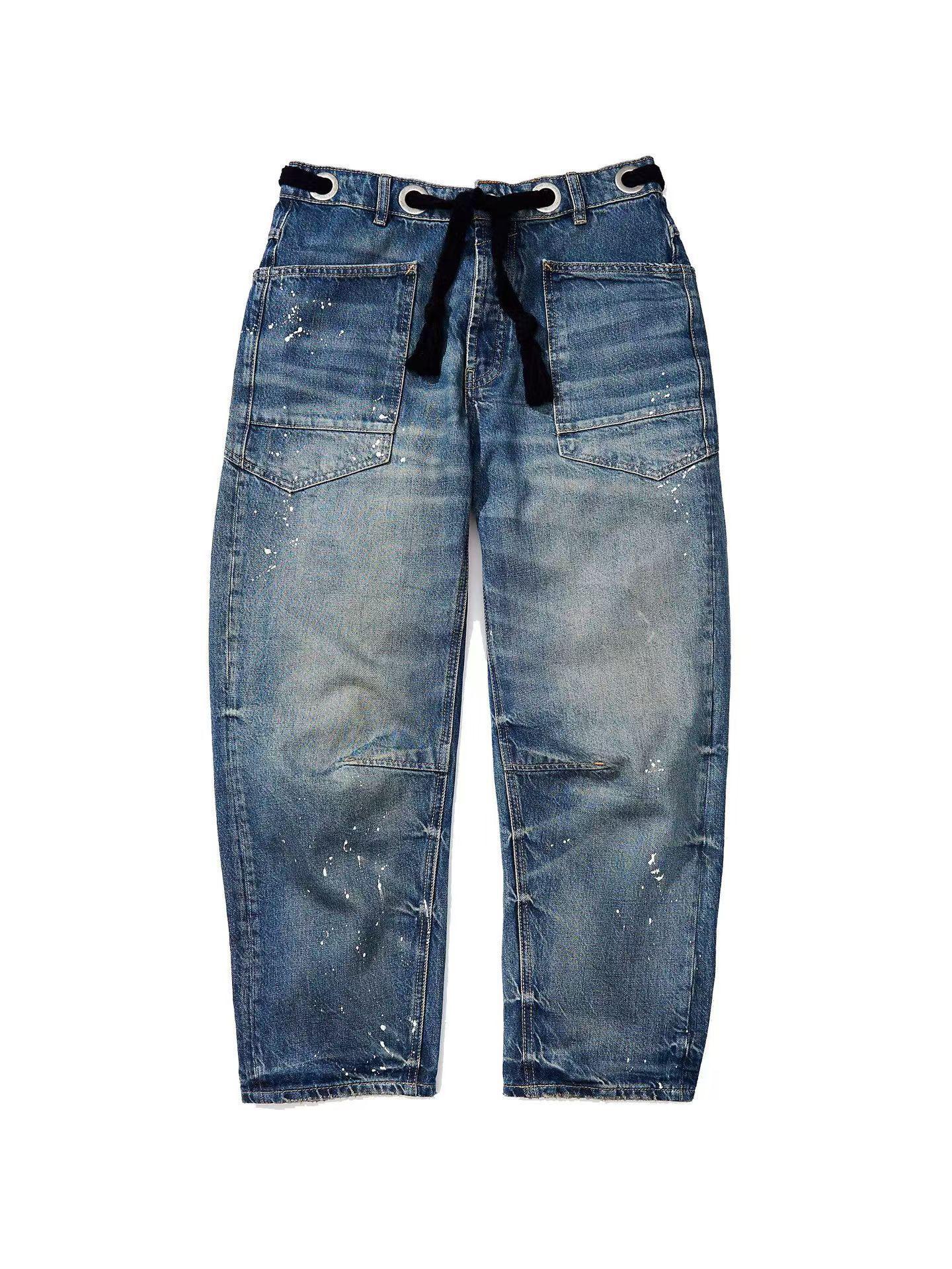

2025 Ink Splatter Drawstring Straight-Leg Denim: Spring/Autumn Collection Medium синий