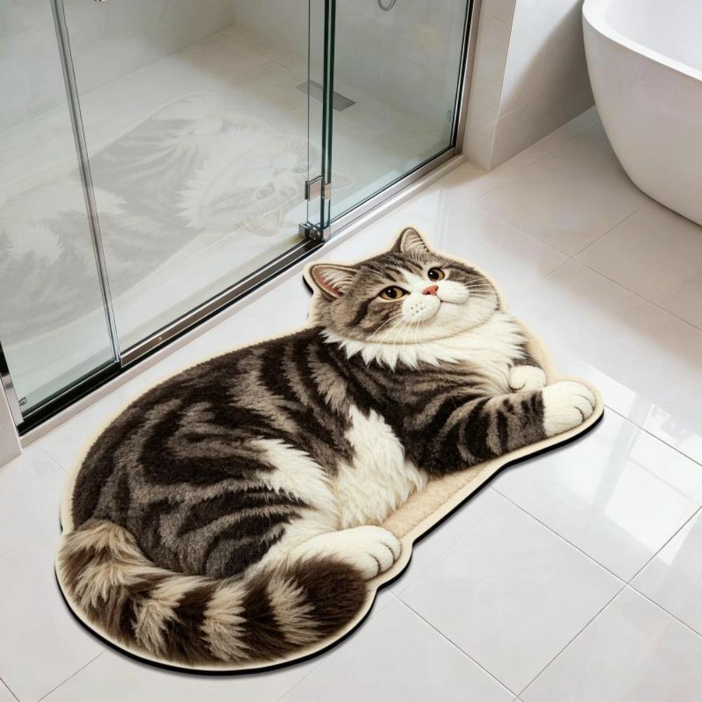 40*60cm Home Bathroom Carpet Non-slip Bedroom Door Small Rug Cute Cat Floor Mat for Table Bedside