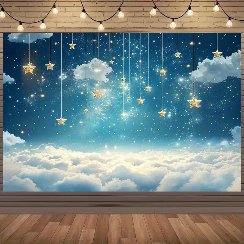 2D Starry Sky Cloud Backdrop Boy Birthday Party Photo Studio Background