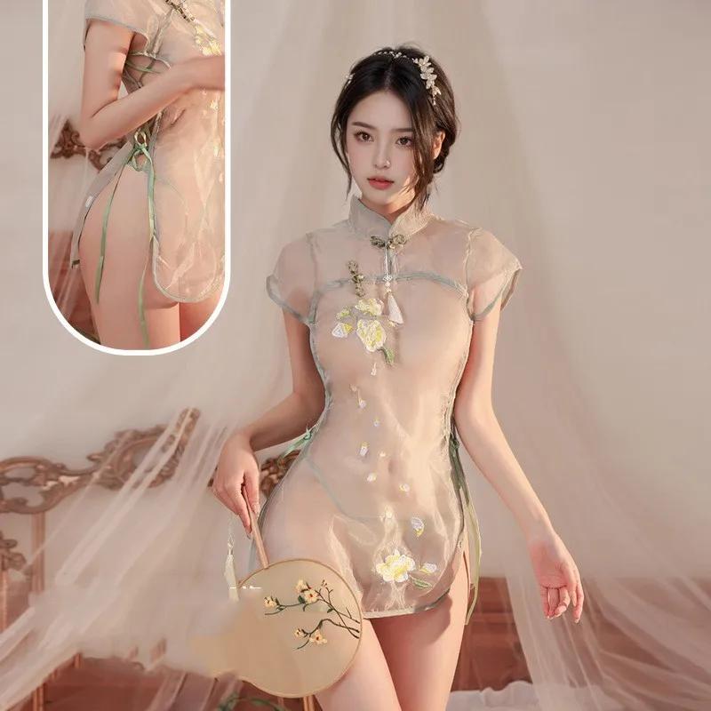 Babydolls Perspective on Classical Standing Neck Qipao Retro Embroidered Split Pajamas sexy dresses daring hot woman lingerie