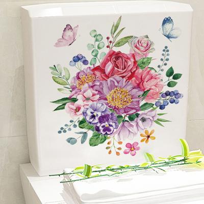 Flower Butterflies Toilet Sticker Removable Self-adhesive Waterproof PVC Bathroom Wall Art Decoration Decal Home Supplies