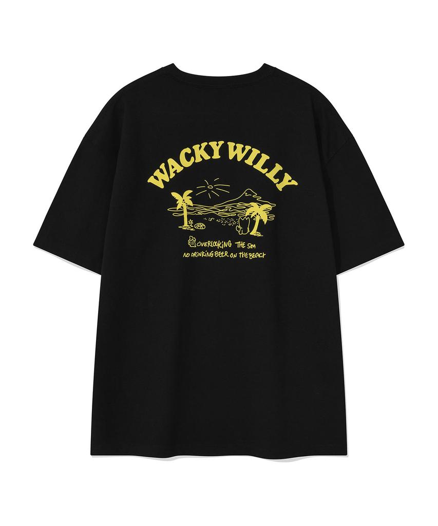 WACKY WILLY Beach Graphic Vacation Short Sleeve T-Shirt Black