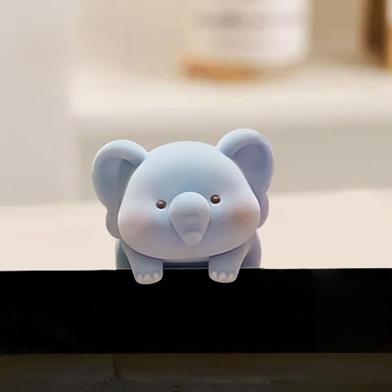 1Pc Screen Animal Model Elephant Cartoon Center Console Doll Flocking Computer Monitor Decoration Panda Dog Desk Ornament