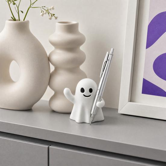 Ghost Pen Holder, Halloween Cute Ghost Desk Organizer, Spooky Pen Rest Stand for Pencils, Funny Office Home Decor