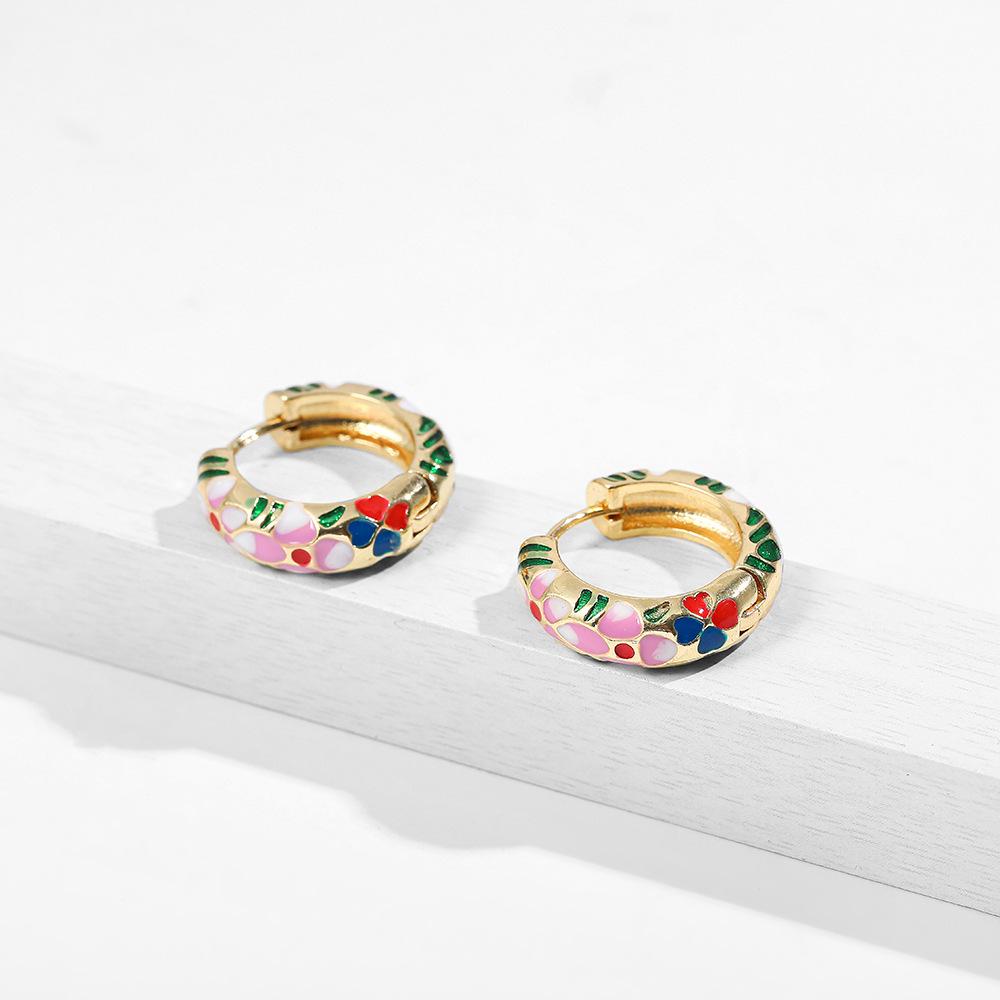 Kenjie Retro Copper Enamel Circle Earrings - Fashionable, Colorful, Versatile Drip Oil Earrings for Women
