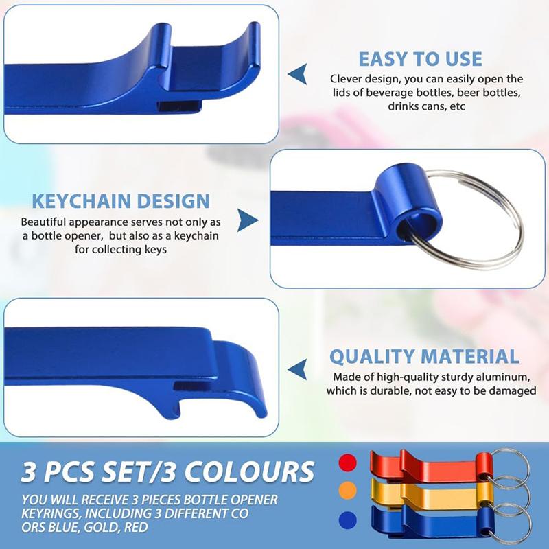 3 Pcs Bottle Opener Set with Keyring Aluminum Alloy Bottle Opener Multifunction Beer Opener Kit Mini Bottle Opener for Party Bar