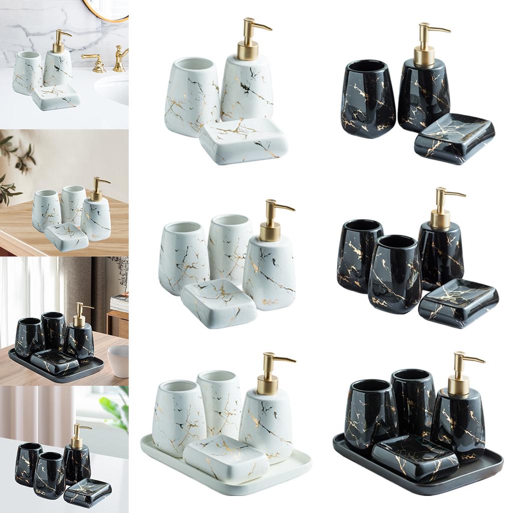 Bath Bathroom Accessory Kit CERAMIC Marble Pattern Lotion Dispenser Soap Dish Great Gift for Family, Friends
