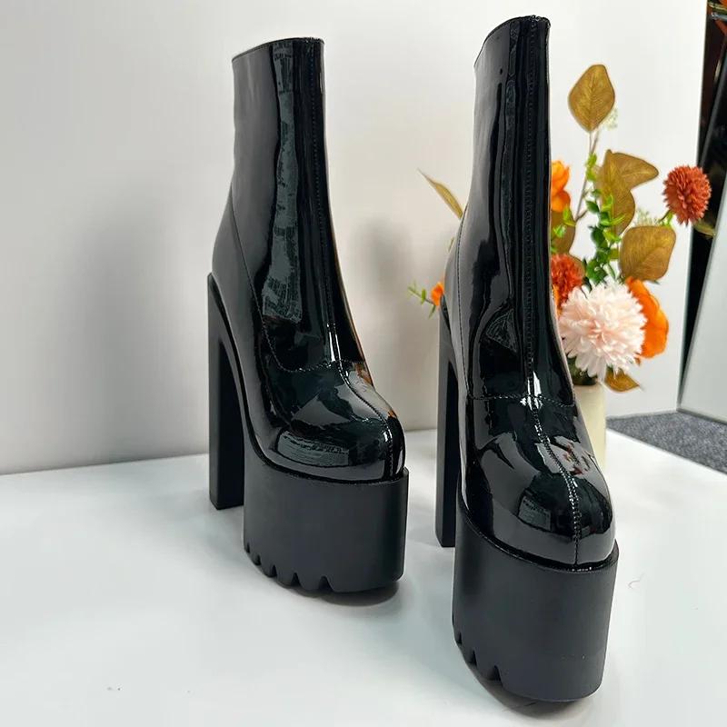 16CM Echtes Leder Designer Luxus Plateau Block High Heels Damen Stiefeletten Reißverschluss Top Qualität prägnant Damen Schuhe