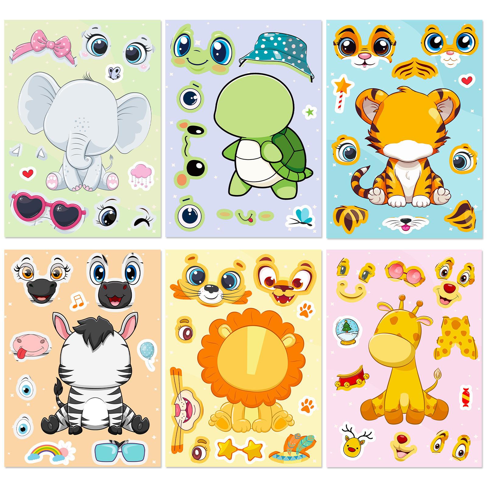

6 Sheets/Bag Animal Face-changing Stickers Kindergarten Wall Decorations Cute Cartoon Animals DIY Children s Creative Stickers