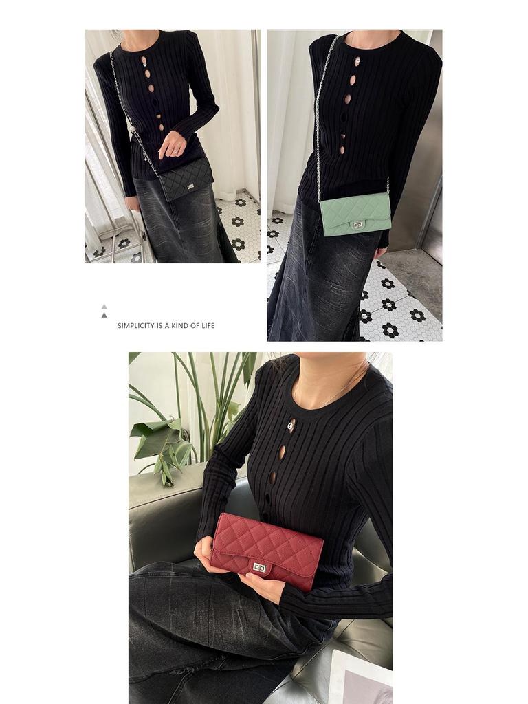 Luxus Rindsleder Kaviar Muster Kette Umhängetasche: Damenmode Multifunktionale Geldbörse & Clutch aus echtem Leder