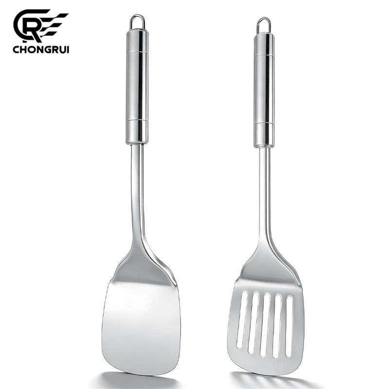 Stainless Steel Turner Long Handle Slotted Shovel Non-stick Kitchen Steak Cooking Spatula Burger Fried Egg Flip Over Shovel