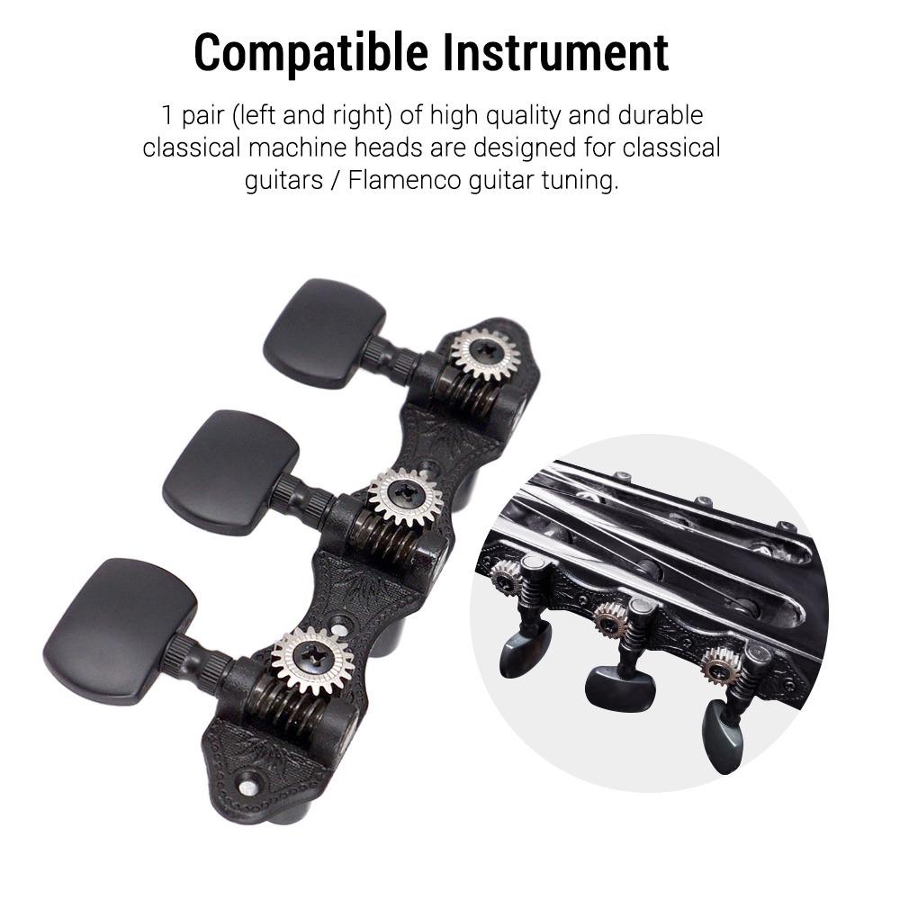 Black Color Classical Guitar Machine Heads Open Frame Style Guitar Tuning Keys Classical Guitar