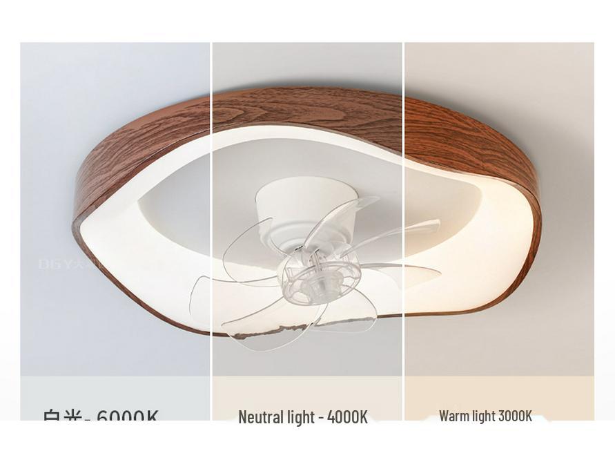 Mid-Century Walnut Wood Grain 360° Oscillating Fan Light for Bedroom or Children's Room