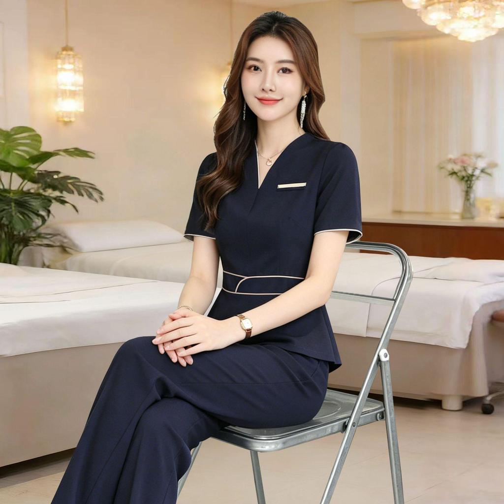 V-Neck Women's Professional Salon and Hotel Dress - Autumn Fashion Overalls Skirt
