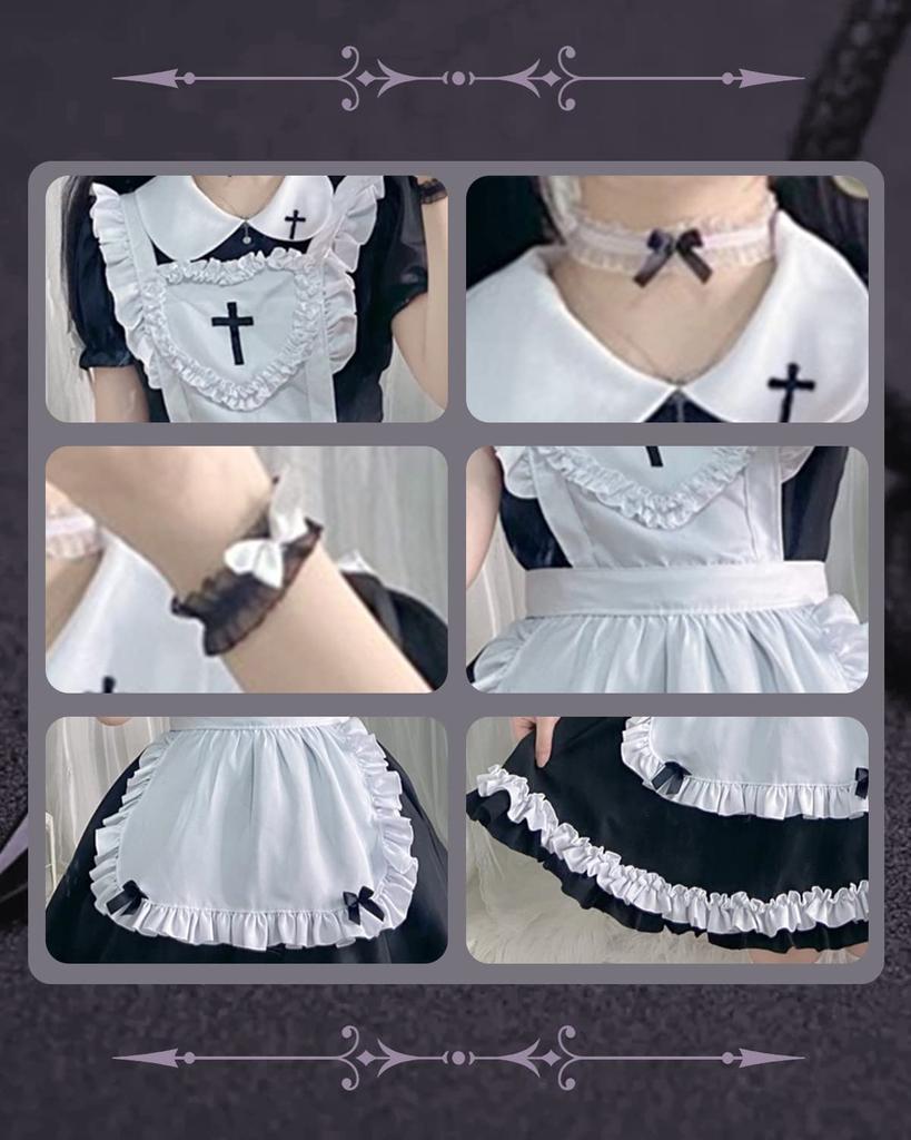 Cosplay Dienstmädchenkleidung Dienstmädchenschürze Gothic Lolita Lolita Süßes Halloweenkostüm Verkleidung A [JIURUN] (L, Dienstmädchen)