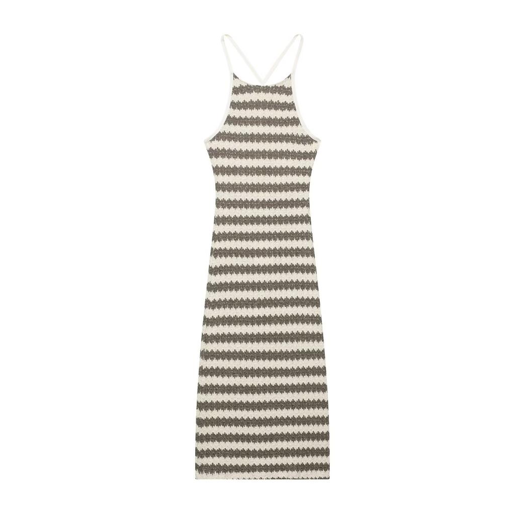 Women's summer new holiday style striped knitted suspender skirt rustic dress