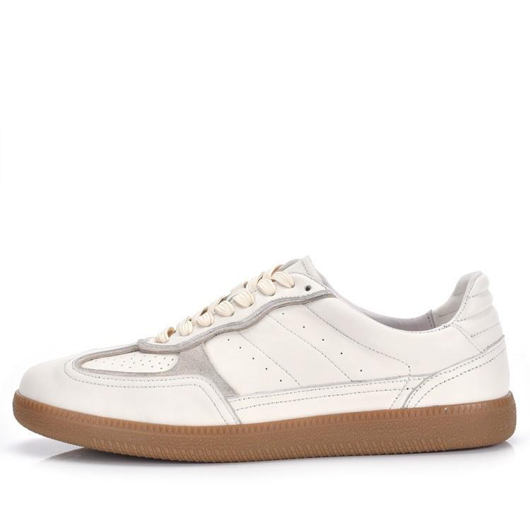 Men's Genuine Leather Retro White Casual Sneakers - Versatile German Training Style