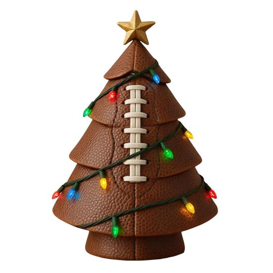 Sports Ball Inspired Christmas Tree Figurine Handcrafted Faux Leather Tree Shaped Tabletop Decoration with Golden Star Topper for Holiday Home Decor