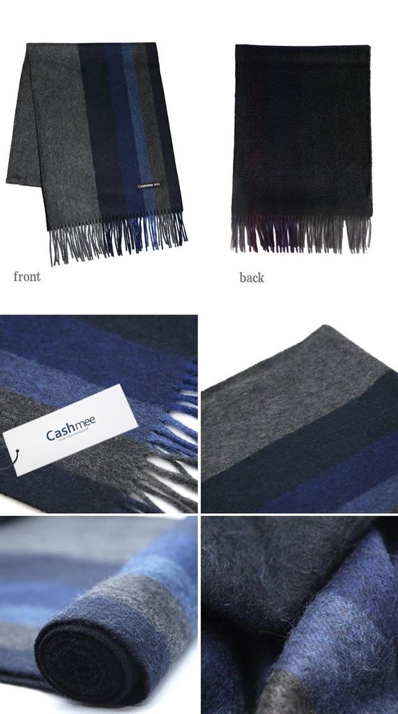 Cashmee034 OUTLET Cashmere Gradient Border Reversible Scarf Neptune Cashmere Outlet x NAVY 100% (GRAY (75) Navy)