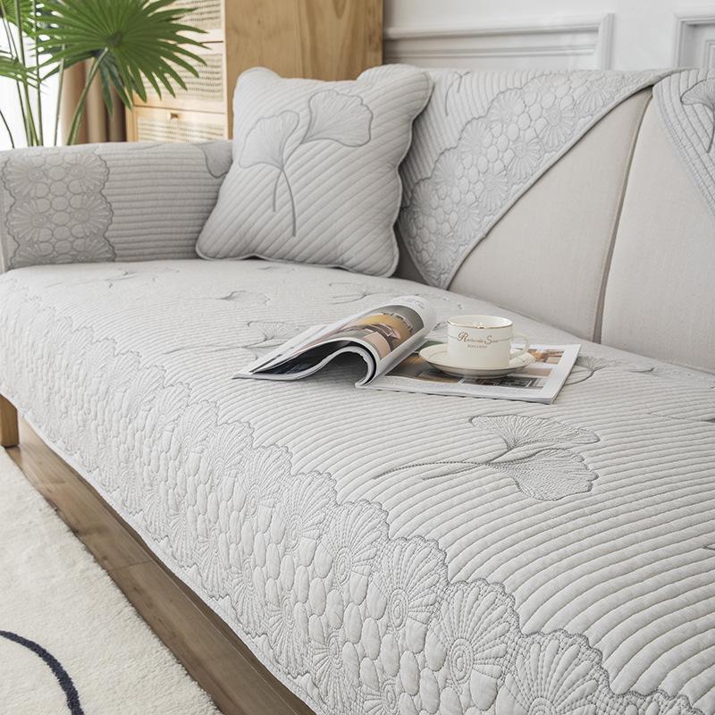 Sofa Cushion Four Seasons Universal Non-Slip Fabric Pure Cotton Simple Modern Seat Cushion Cotton Solid Wood Sofa Cover Towel Cover Cloth