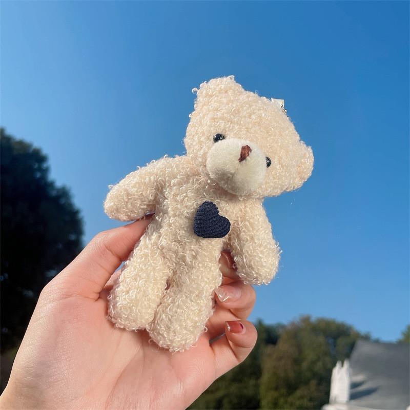 Adorable Heart-shaped Plush Teddy Bear Keychain Soft And Cute Baby Doll Accessory Navy Stripe