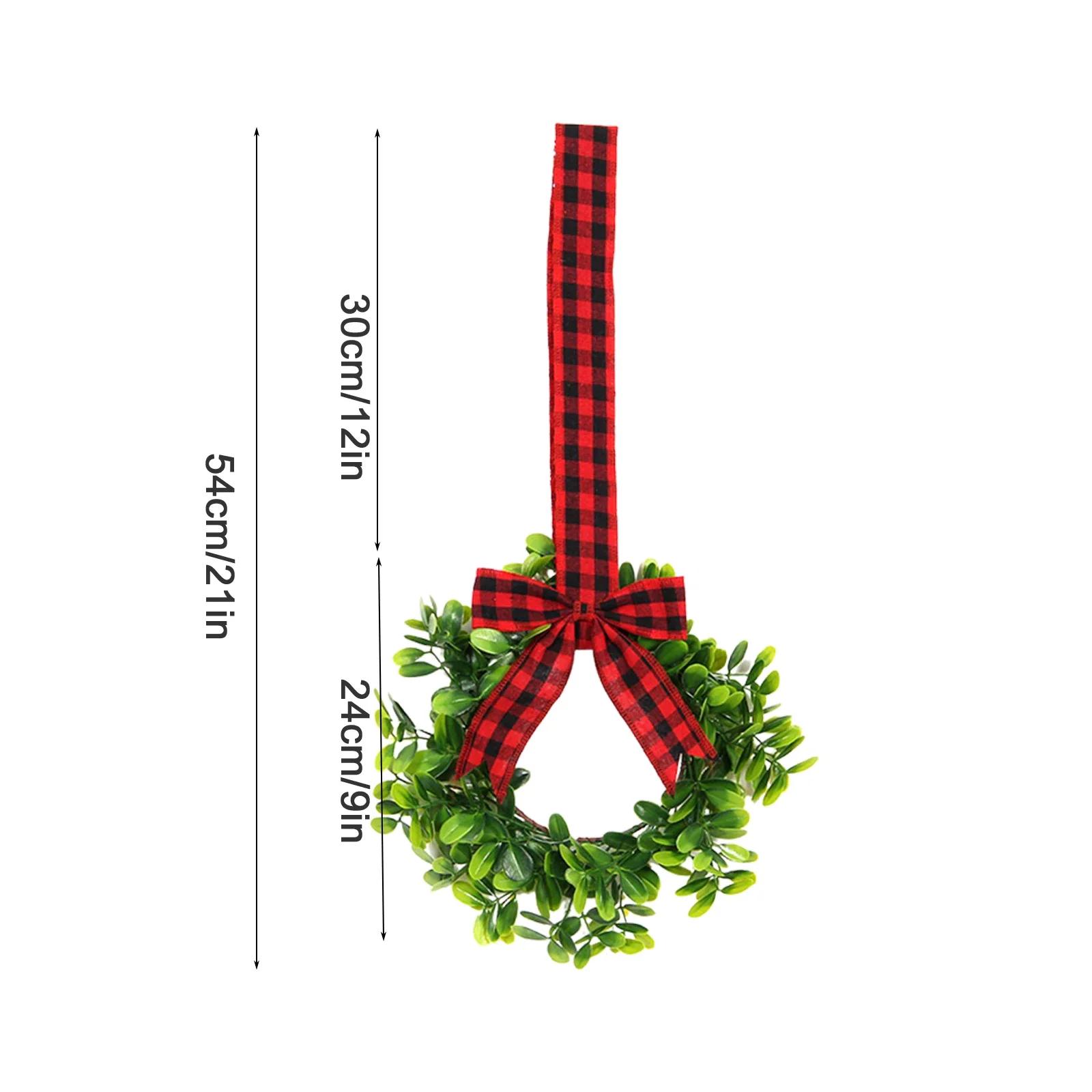 

Artificial Cabinet Wreath With Plaid Bow For Window Front Door Decor Gift Hanging Durable DIY 24cm Fake Plant Garland Christmas червоний