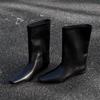 Cowhide version~ autumn and winter new Korean version of simple square head versatile temperament low heel knight boots women's sleeve medium boot