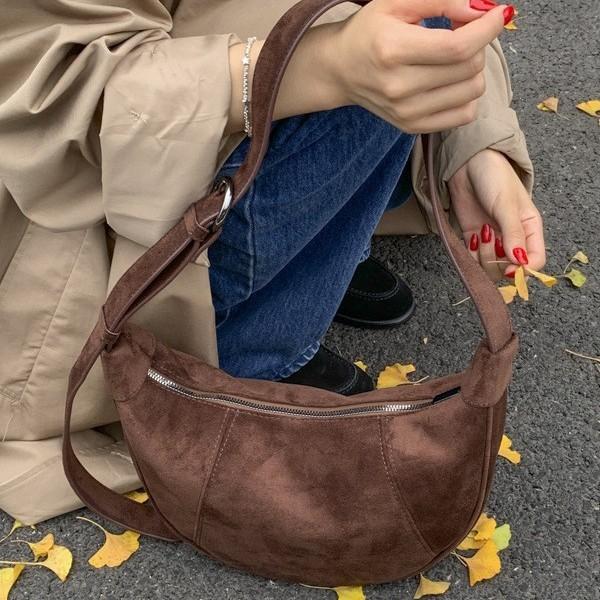 IELGY Leopard Print Suede Commuter Dumpling Bag Frosted Suede One-Shoulder Messenger Crescent Bag