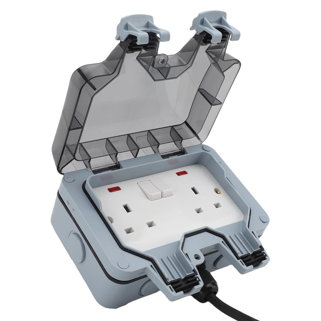 2 Gang Outdoor Electrical Outlet IP66 Water Proof Wall Mounted Power Outlet with Indicator Light