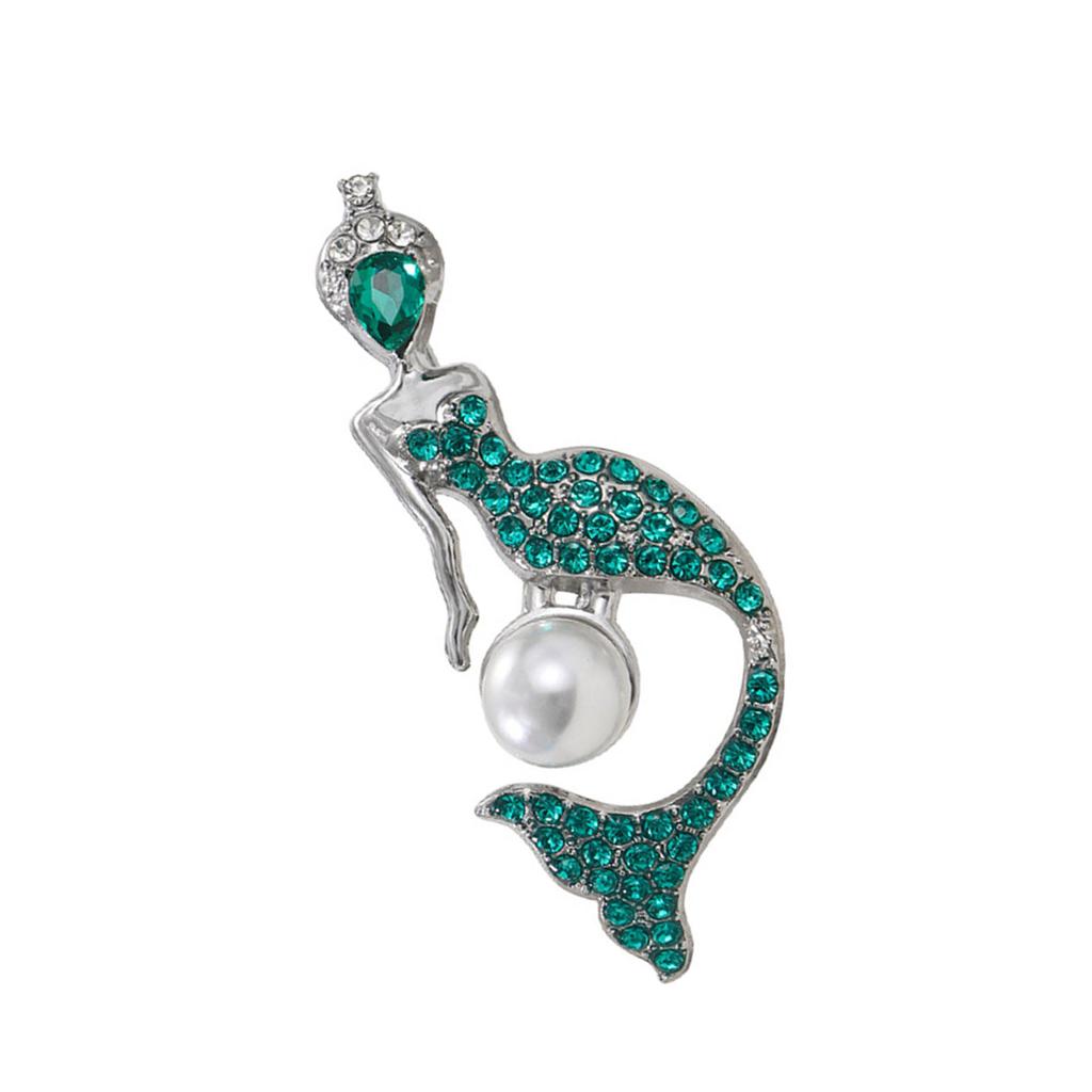Fashionable Rhinestones Mermaids Lapel Pin with Dripping Oil Designs Contrast Accessory for Party Supplies Costumes