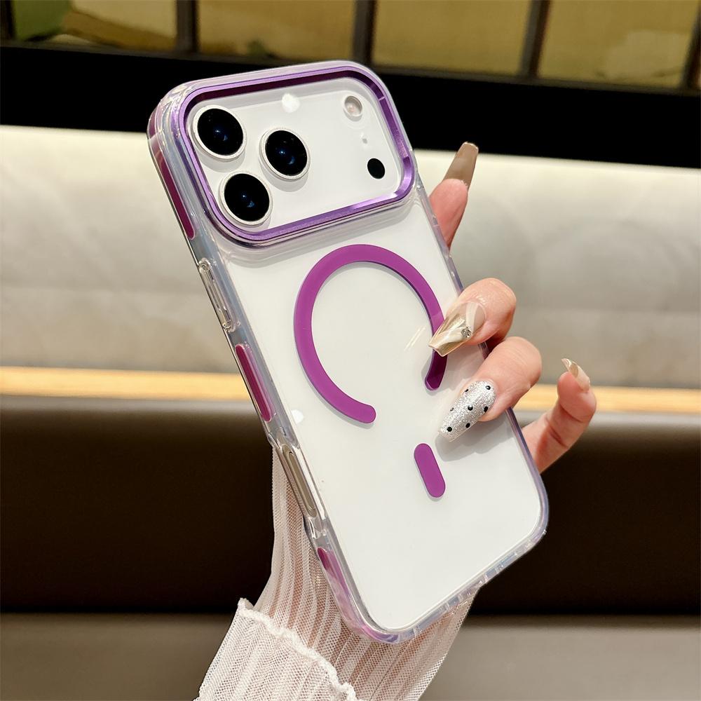 

Magnetic Phone Case for Magsafe for Apple IPhone 17 Air 16e 16 15 14 Plus 13 12 11 Pro Max Clear PC + TPU Protective Cover iPhone 13 Pro фиолетовый
