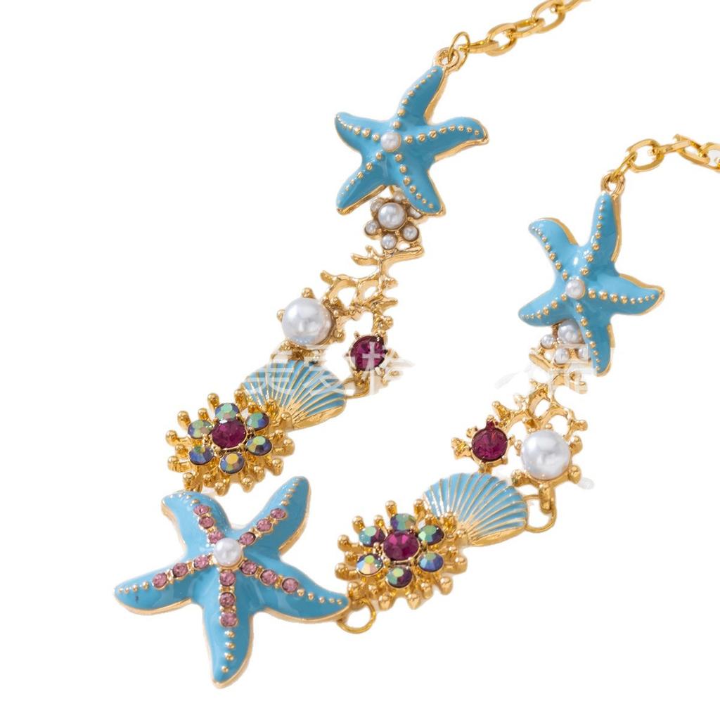 Muschel-Halskette Leichter Luxus Nische Strandresort-Stil Mode Persönlichkeit Farbe Seestern Halskette Schlüsselbeinkette Damen