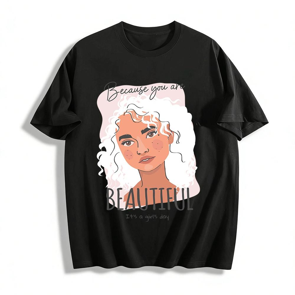 

Girls Day Themed Curly Girl Print Top Confident Casual T-shirt Pure cotton T-shirt XXS
