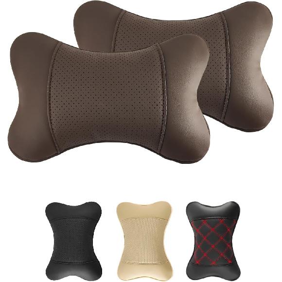 2 Pack Car Neck Pillow PU Leather Automotive Headrest Pillow for Car Support Neck Pain Relief Universal Car Pillow (Black)