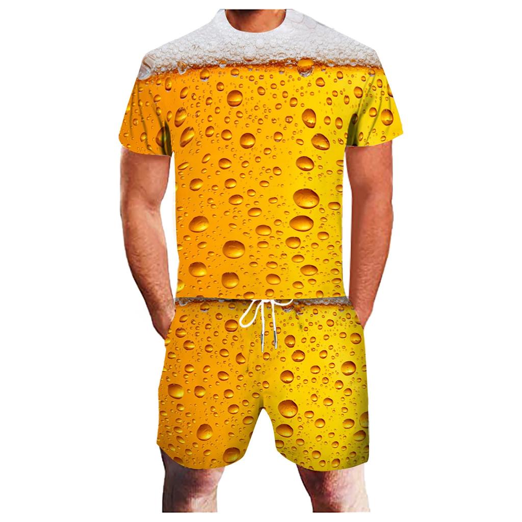 Beer 3D Print Tracksuit Summer Men's Short Sleeve T-shirt Sets Fashion Streetwear T Shirts Shorts 2 Piece Sportswear