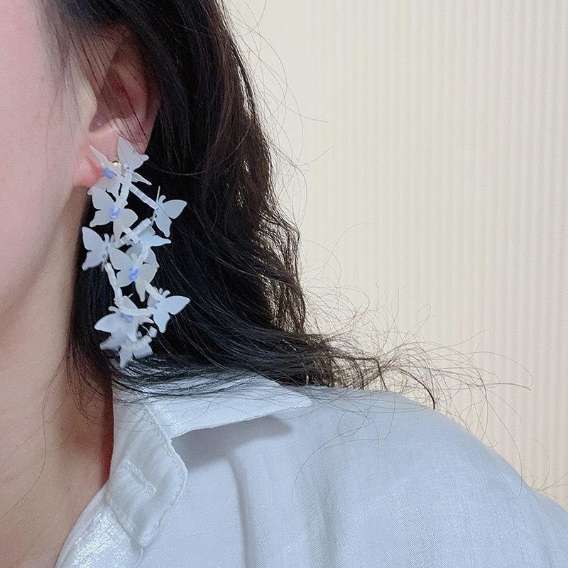 Rice Bead Acrylic Butterfly Tassel Earrings Fashion Long Earrings Light Luxury Premium Versatile Earrings