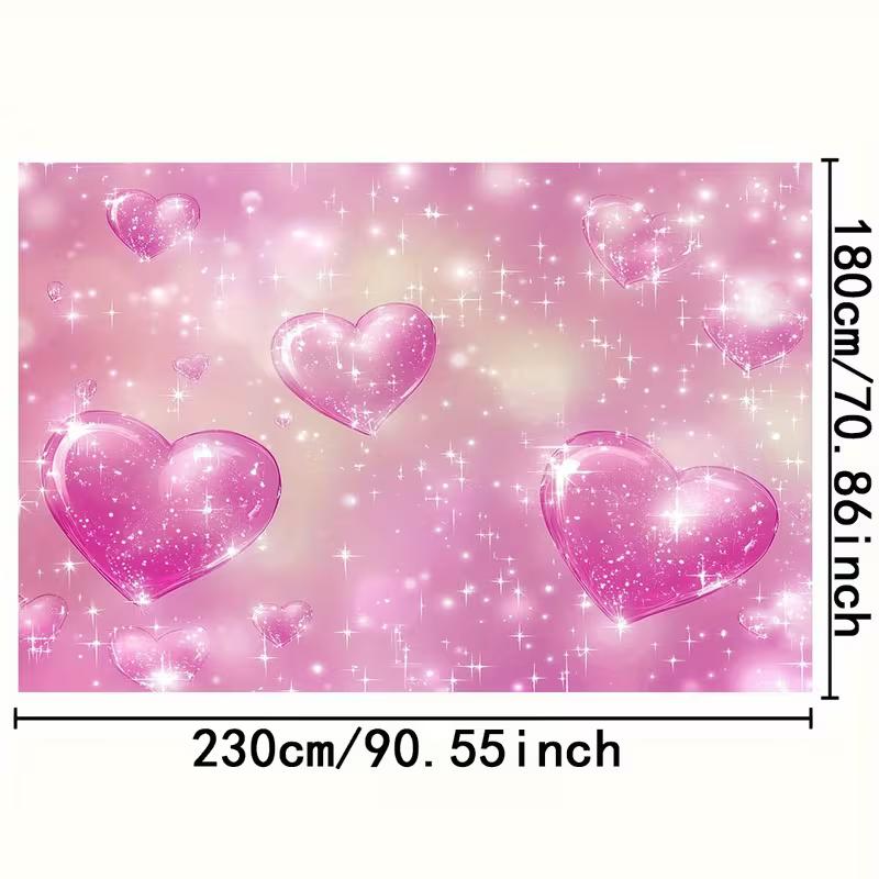 2D Pink Sparkly Heart Backdrop 2D Valentine's Day Party Banner