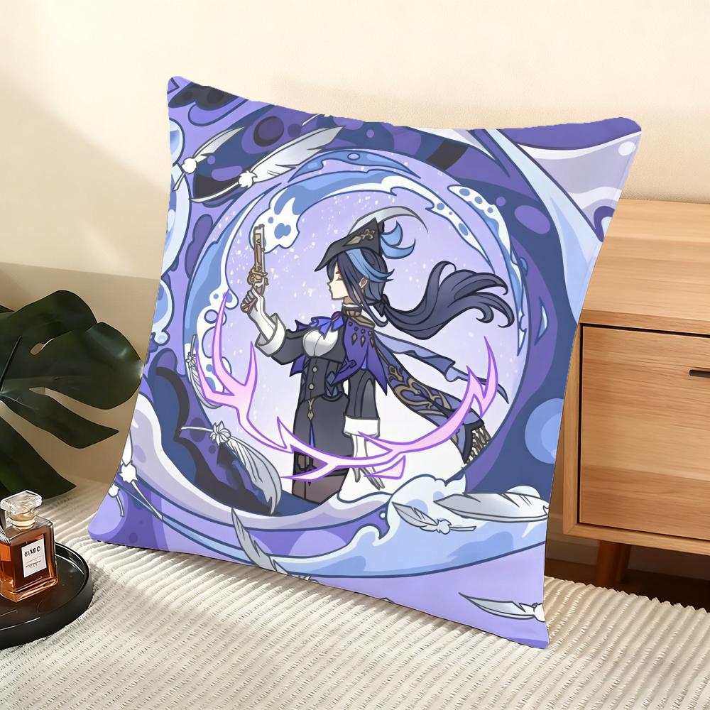 Genshin Impact Clorinde Cushion Cover Soft Short Plush Pillow Cover Smooth Cozy Texture Aesthetic Cushion Case Home Decor