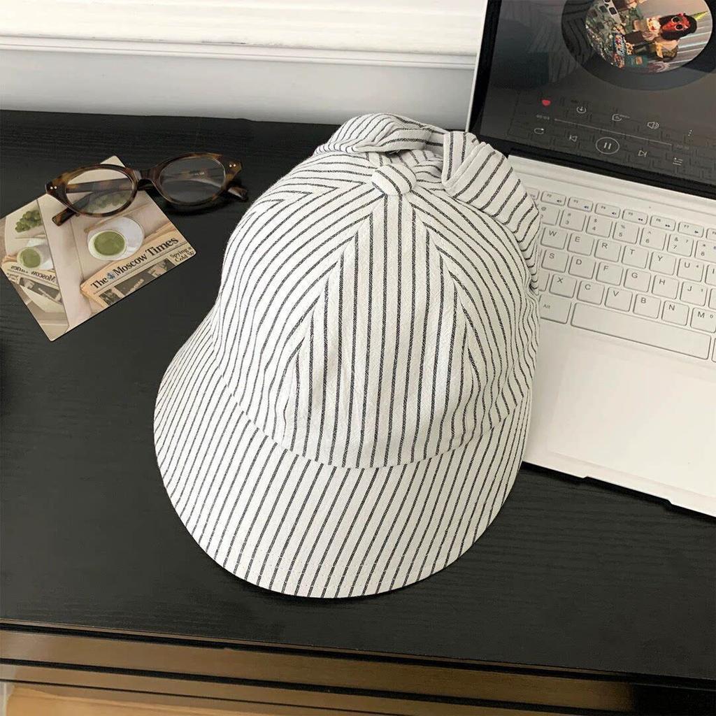 Retro Yamamoto style thin breathable washed linen pleated design octagonal hat temperament show face small equestrian hat