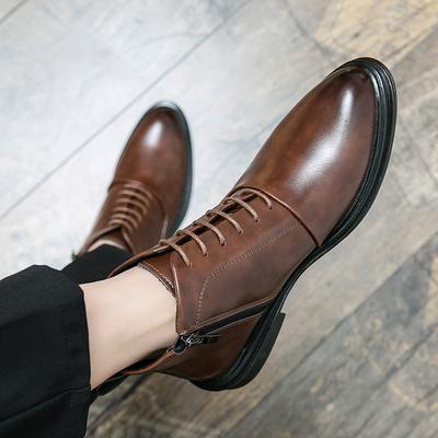 Fashion Men Business Ankle Boots Black Brown Thick Bottom Wear Resistant One Step Business Fashion Brand Cher Boots Size 38-46 Men Boots