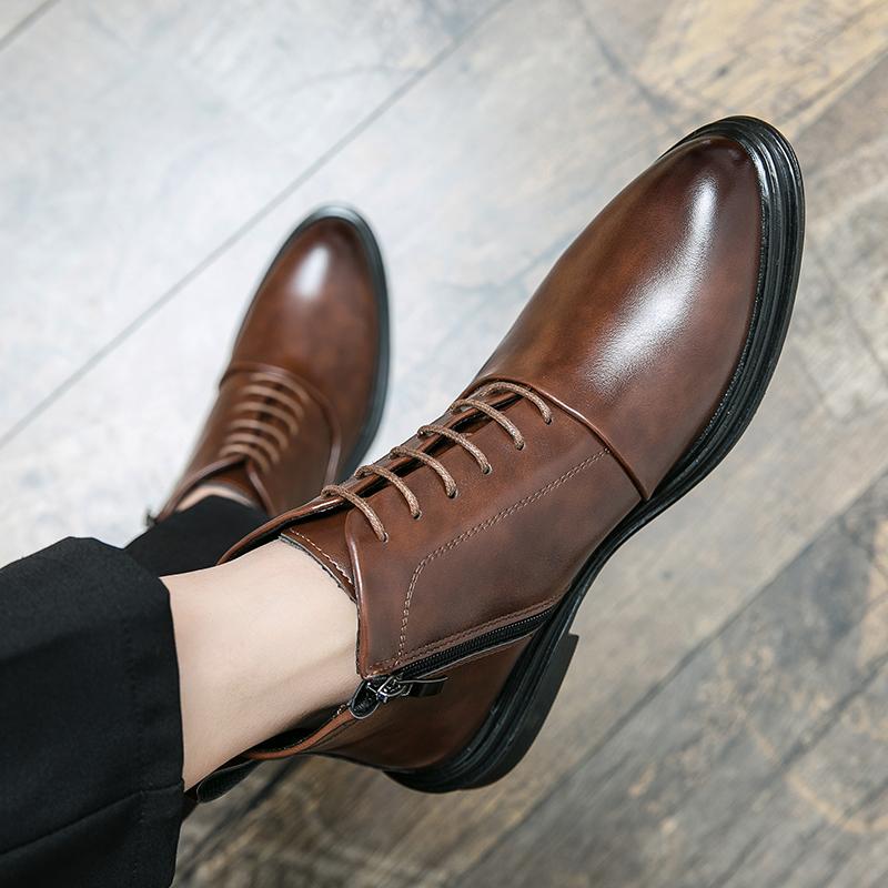 Fashion Men Business Ankle Boots Black Brown Thick Bottom Wear Resistant One Step Business Fashion Brand Cher Boots Size 38-46 Men Boots