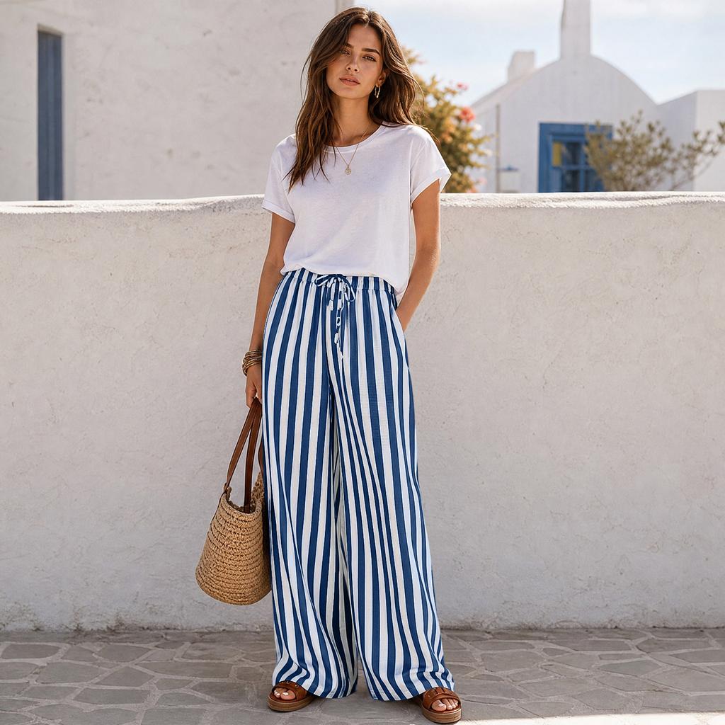 Women's Casual Straight Leg Jogger Pants Loose Fit with Elastic Cuffs for Summer