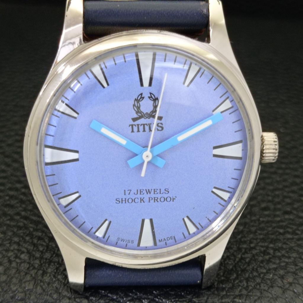 SWISS VINTAGE TITUS HAND-WINDING MENS REFURBISHED SKY BLUE DIAL WATCH A500065-2 R151a-a500065