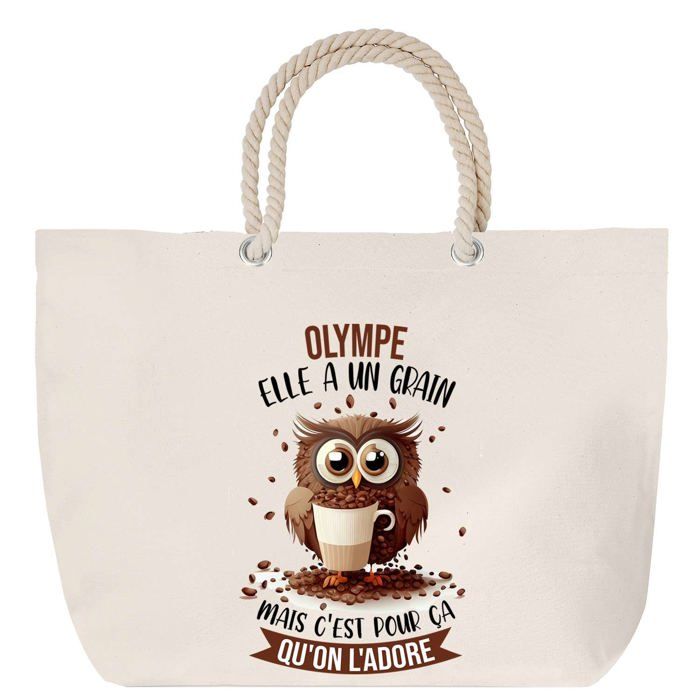 Sac de plage - PLANETEE - Olympe - Anse corde - Motif chouette - Grand format