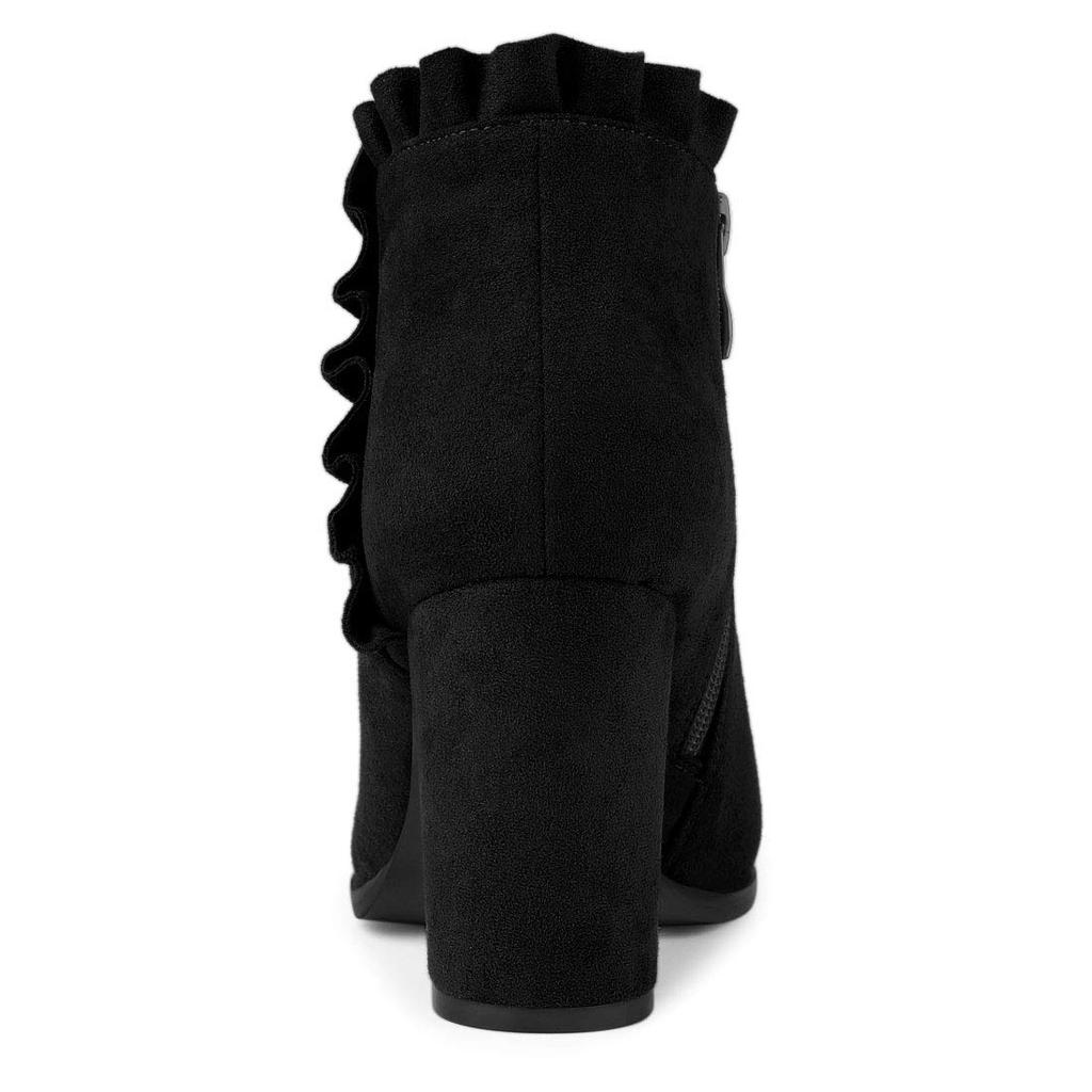 Allegra K Women's Black Ankle Boots with Chunky Block Heels, Size 25.0cm