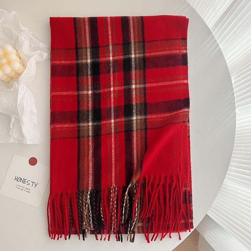 

Кашемировый парный клетчатый шарф в стиле ретро осенью и зимой, новый рождественский платок, универсальный теплый шарф ONE SIZE