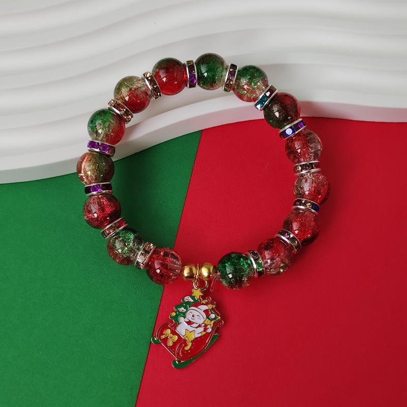 Christmas Diamond Santa & Snowflake Glass Bracelet: Stylish & Versatile Holiday Accessory.