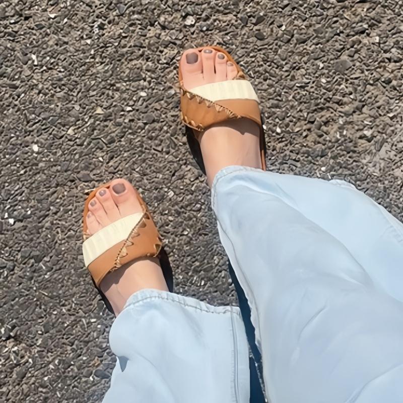 Fashion Fashionable Slippers 2025 Summer New Style Versatile Pull On Women Slippers Casual Soft Sandals Turned Over Edge Outdoor Sandals